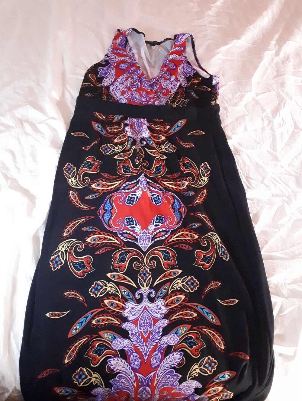 Notations Black Maxi Dress with Red & Purple Paisley Medallion